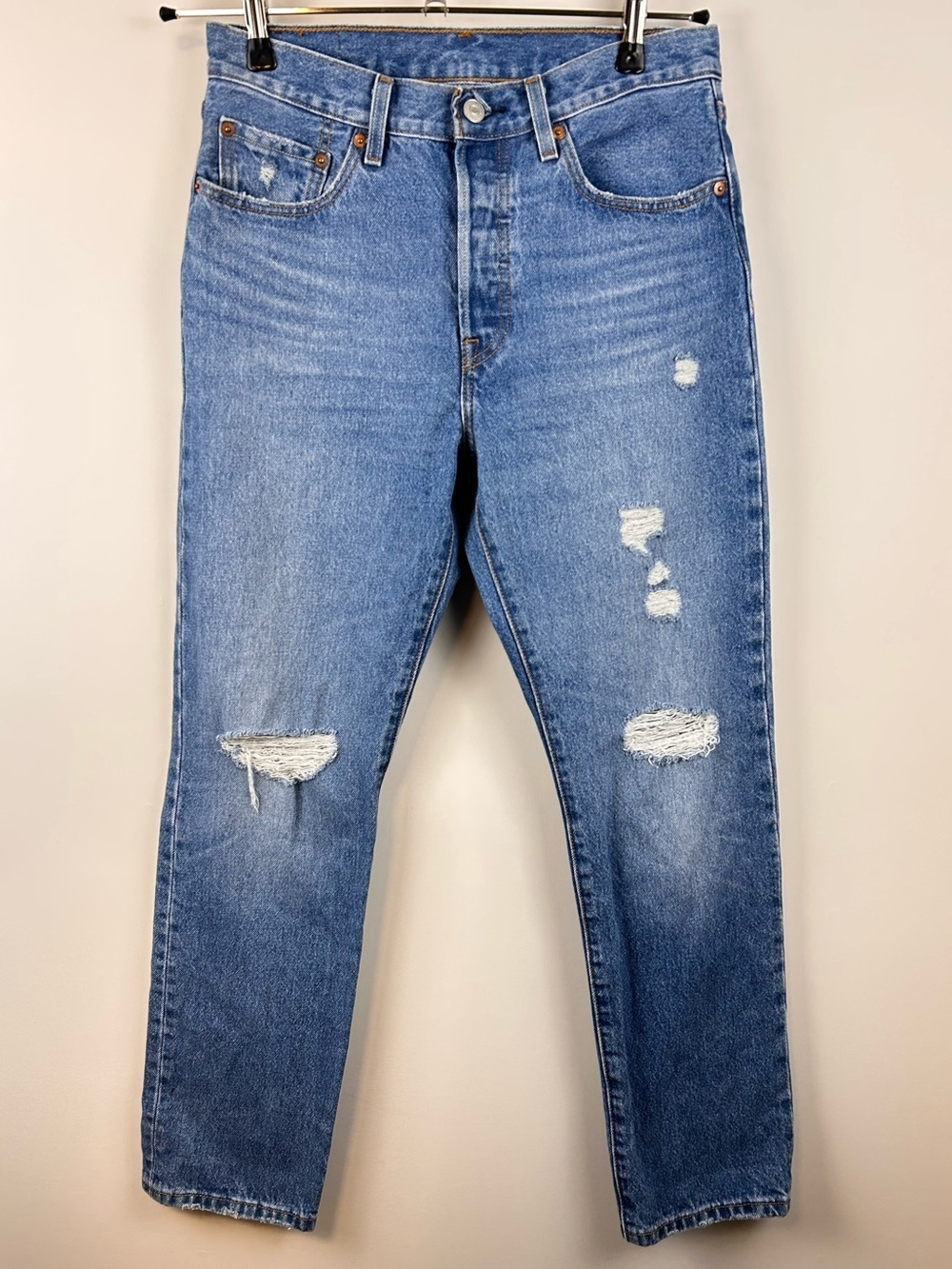 Levi’s 501 Original Straight Jeans Women’s Size 27 Distressed Light Wash Denim